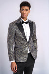 Blazer de fiesta ajustado con estampado de plumas en azul marino para hombre - Wessi
