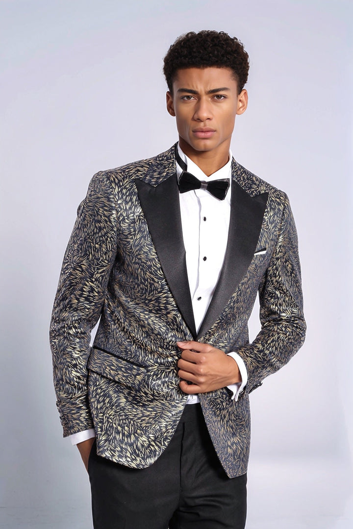 Blazer de fiesta ajustado con estampado de plumas en azul marino para hombre - Wessi