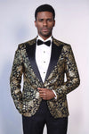 Gold Rose Patterned Slim Fit Black Men Prom Blazer - Wessi