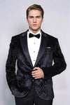 Blazer de terciopelo negro con estampado floral para hombre para fiesta de graduación - Wessi