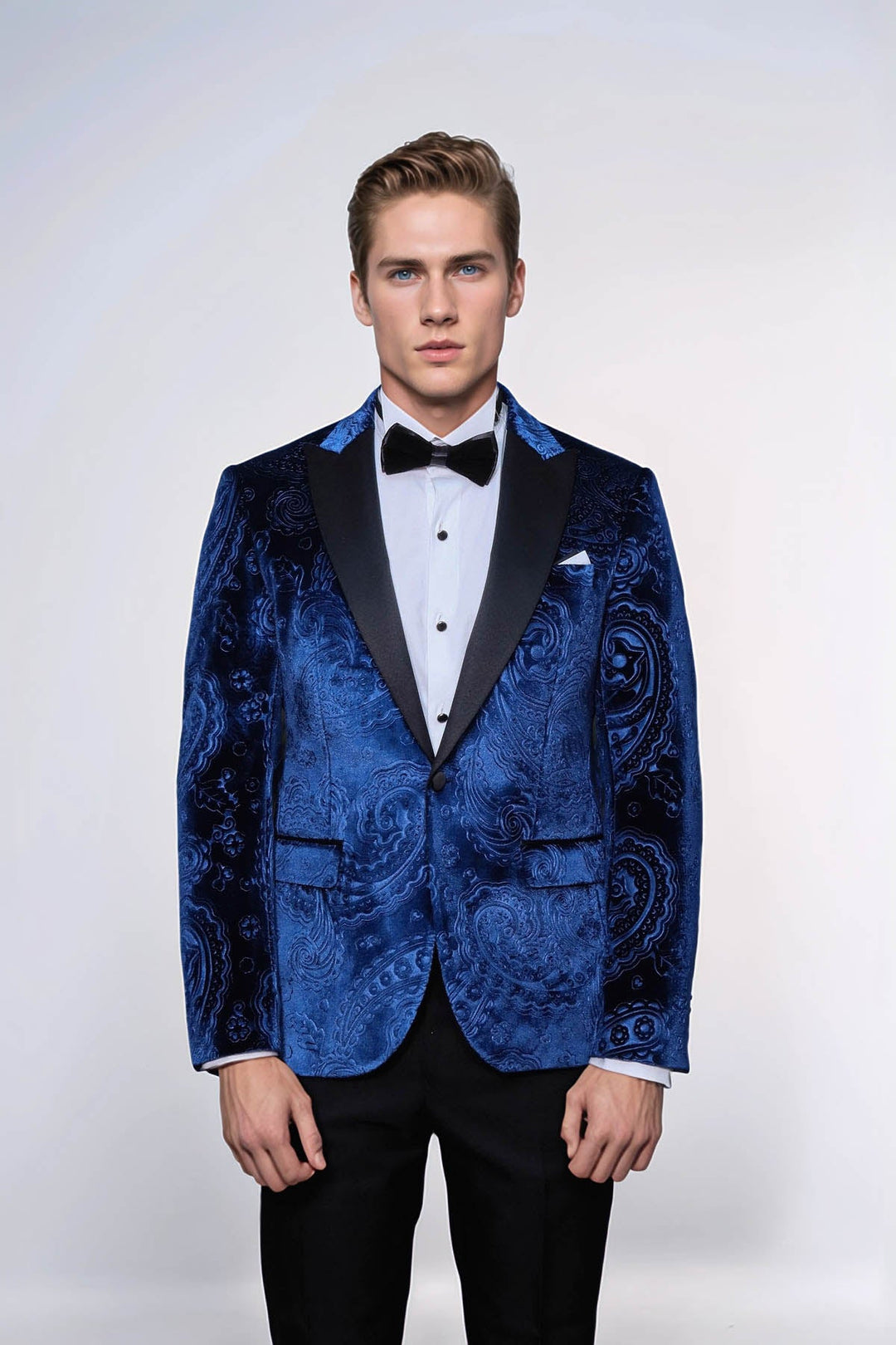 Blazer de fiesta para hombre de terciopelo azul marino con estampado floral - Wessi