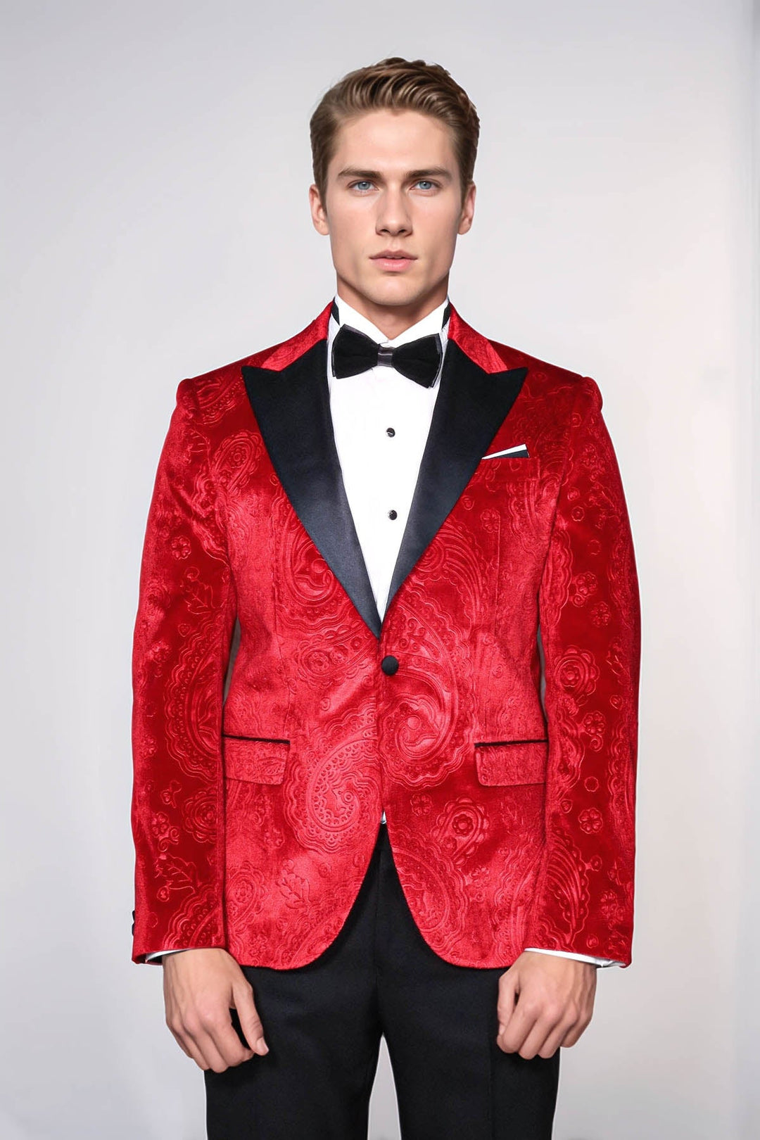 Blazer de fiesta para hombre en terciopelo burdeos con estampado floral - Wessi