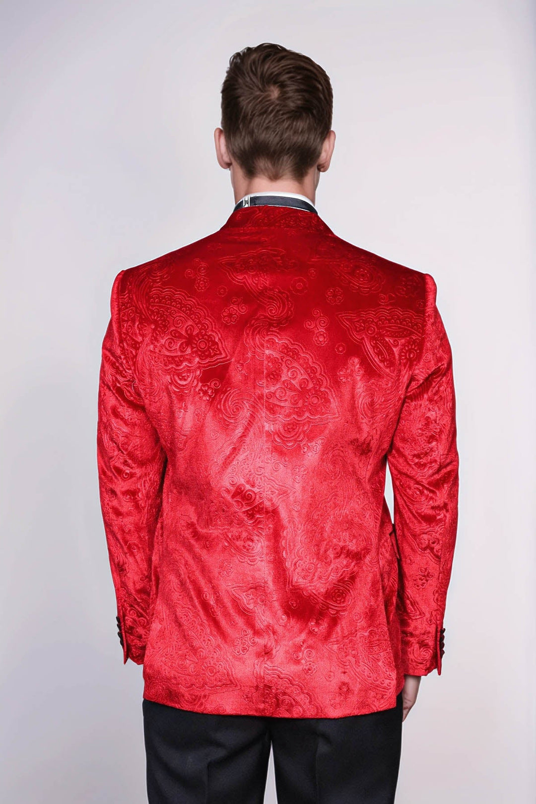 Blazer de fiesta para hombre en terciopelo burdeos con estampado floral - Wessi