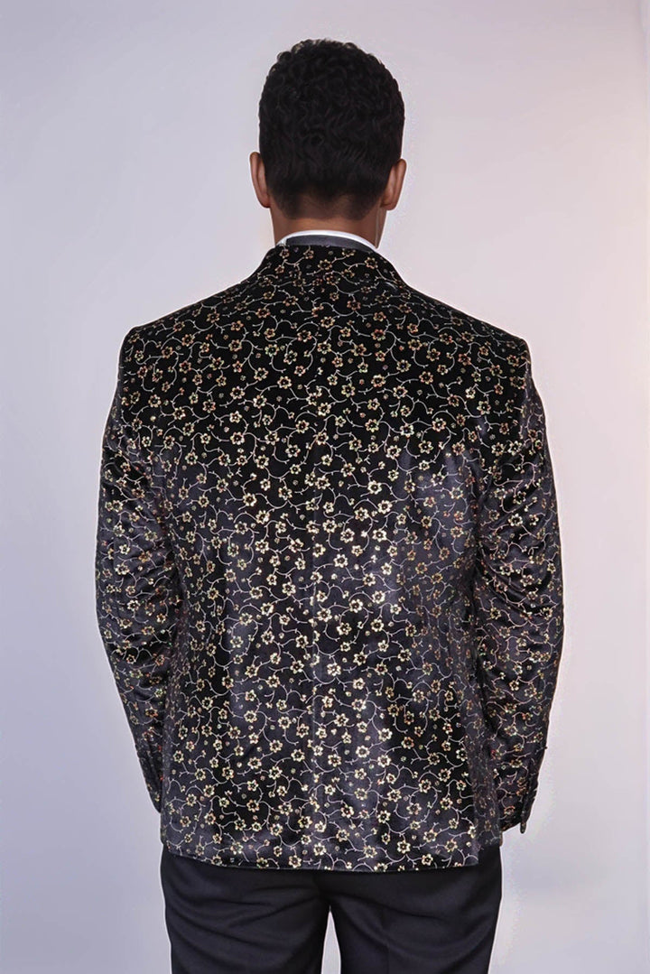 Tiny Flower Pattern Black Men Prom Blazer - Wessi