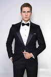 Blazer de fiesta ajustado con solapa de pico y estampado hipnótico para hombre, color negro - Wessi