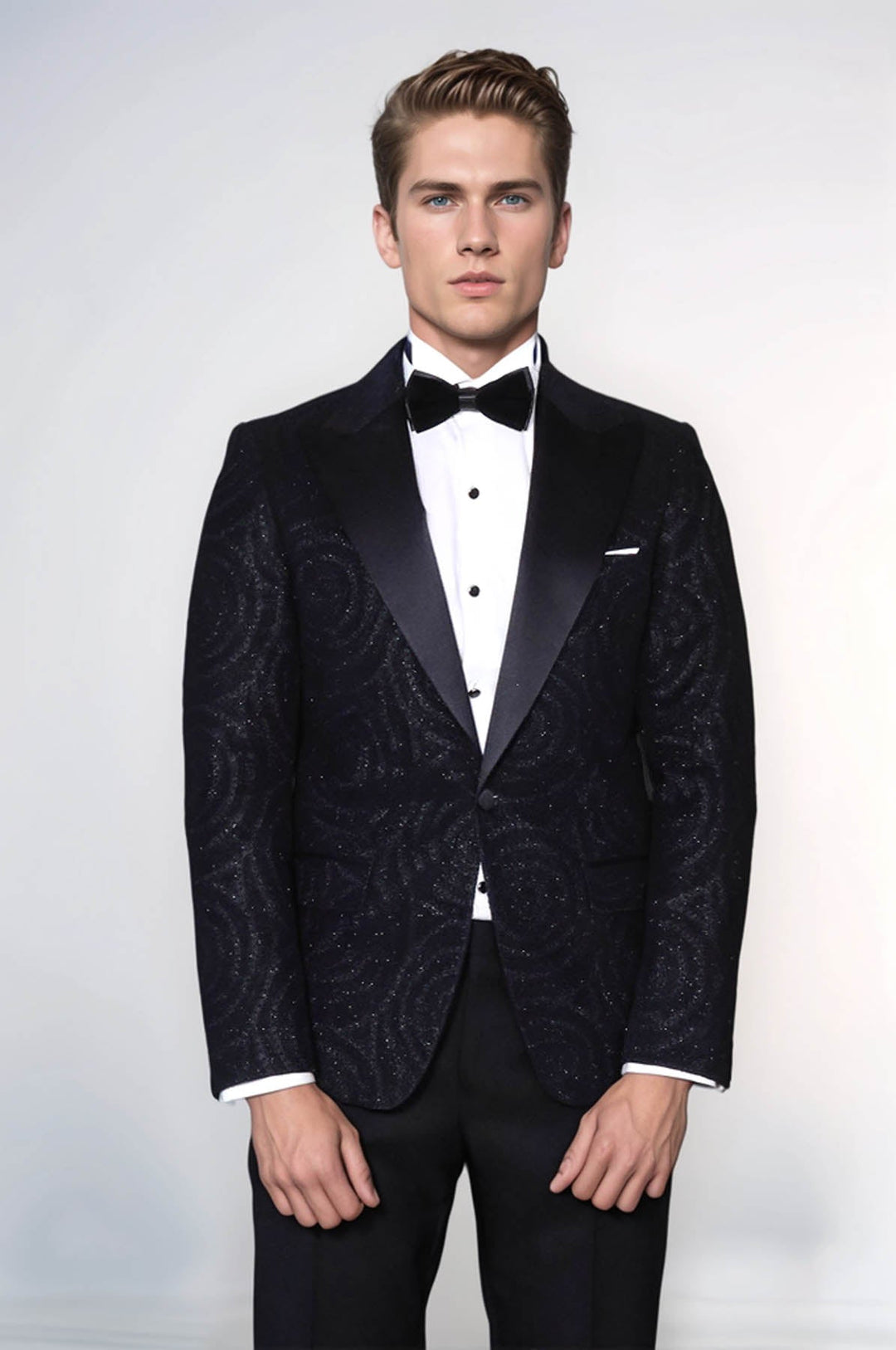 Hypnose Pattern Peak Lapel Slim Fit Black Men Prom Blazer - Wessi