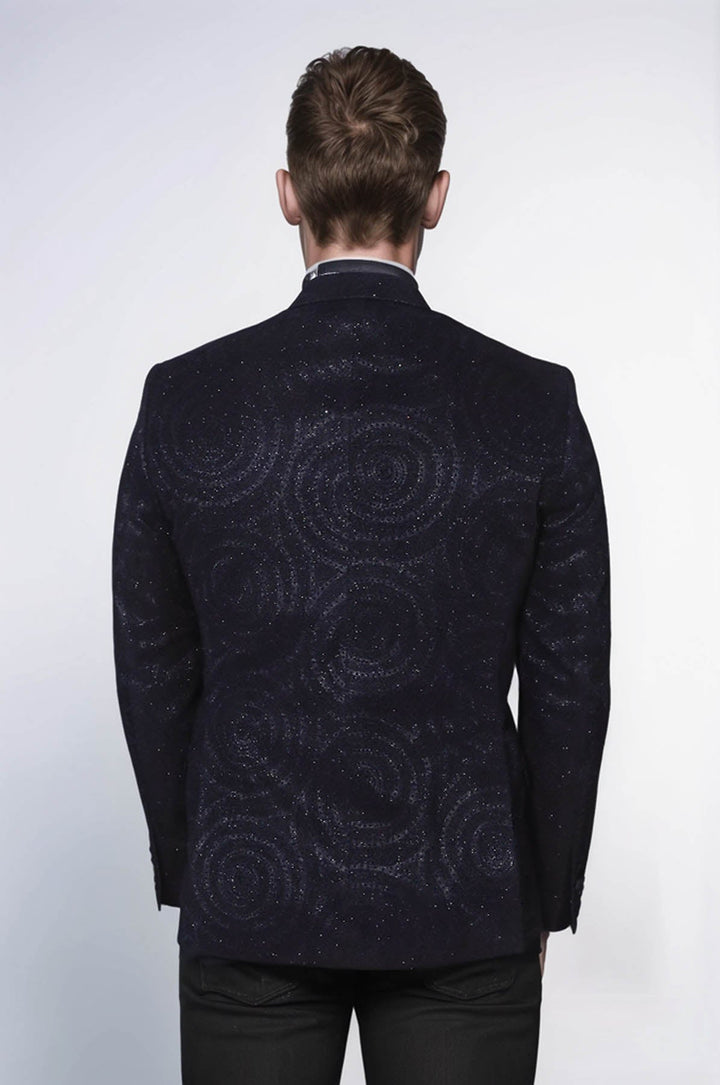Hypnose Pattern Peak Lapel Slim Fit Black Men Prom Blazer - Wessi