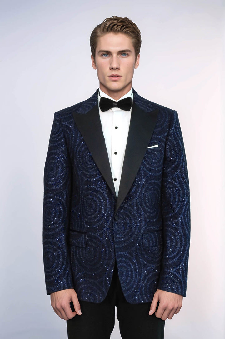 Blazer de fiesta para hombre en azul marino ajustado con solapa de pico y estampado Hypnose - Wessi