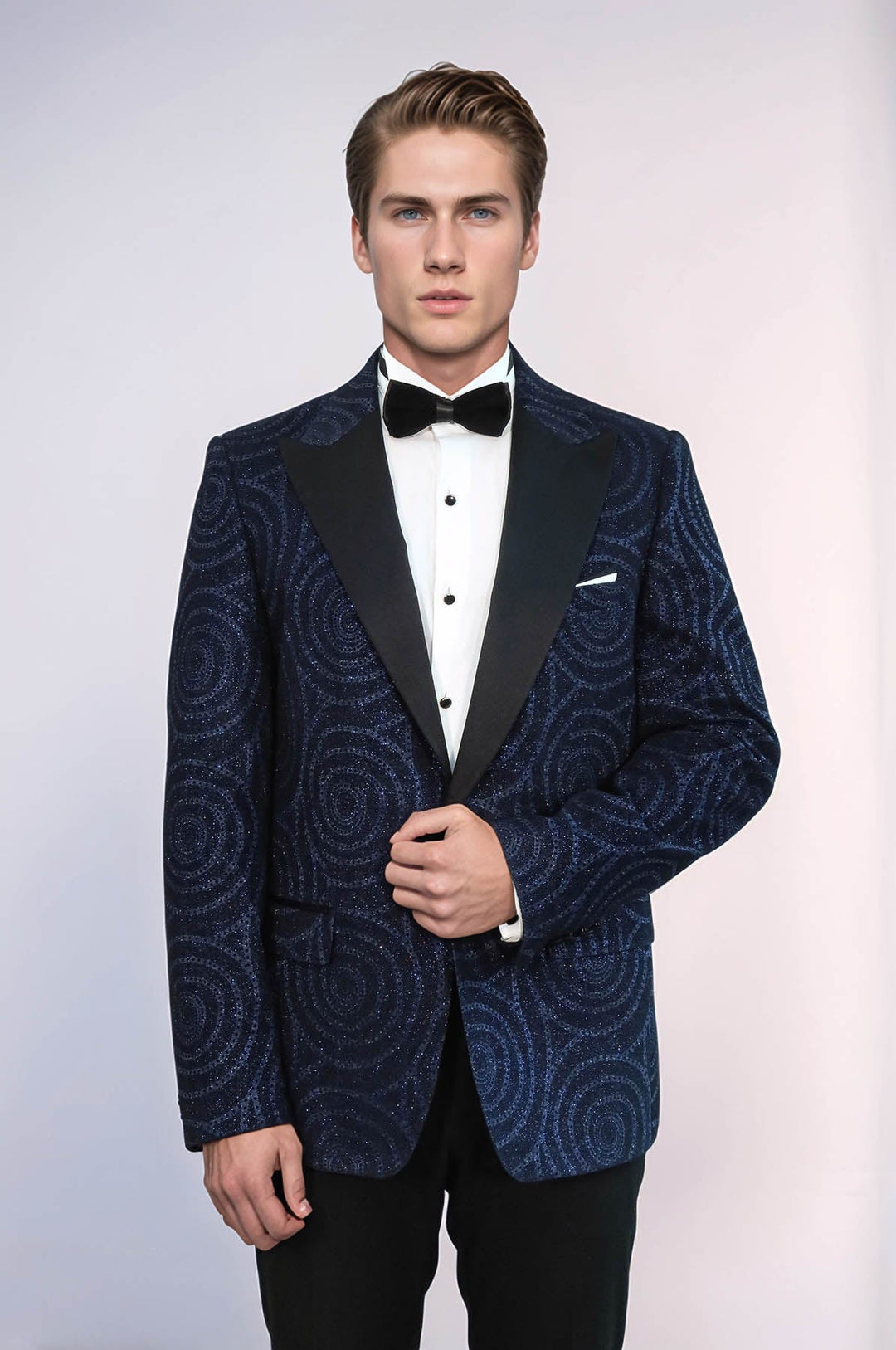 Blazer de fiesta para hombre en azul marino ajustado con solapa de pico y estampado Hypnose - Wessi
