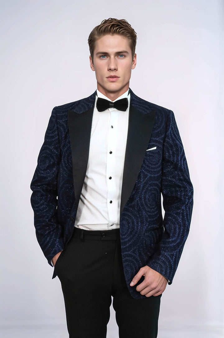 Blazer de fiesta para hombre en azul marino ajustado con solapa de pico y estampado Hypnose - Wessi
