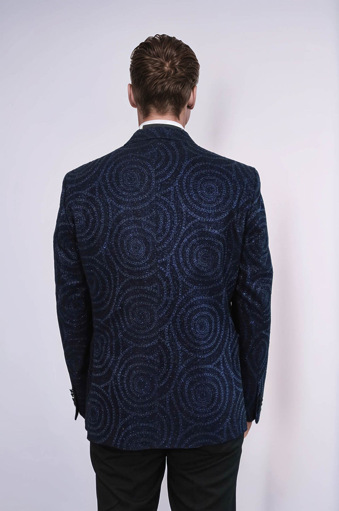 Blazer de fiesta para hombre en azul marino ajustado con solapa de pico y estampado Hypnose - Wessi