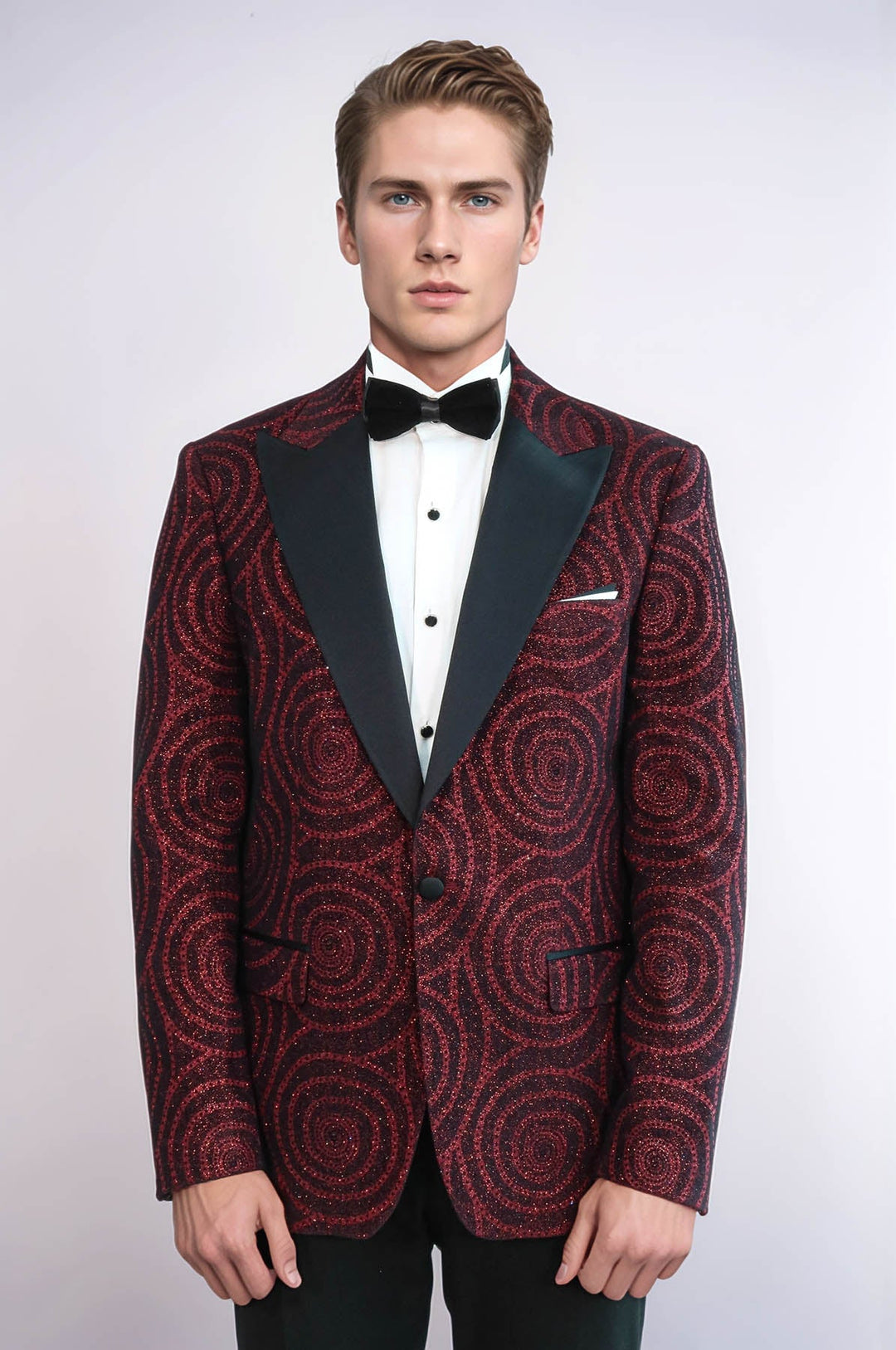 Blazer de fiesta para hombre entallado con solapa de pico y estampado Hypnose en color burdeos - Wessi