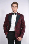 Blazer de fiesta para hombre entallado con solapa de pico y estampado Hypnose en color burdeos - Wessi