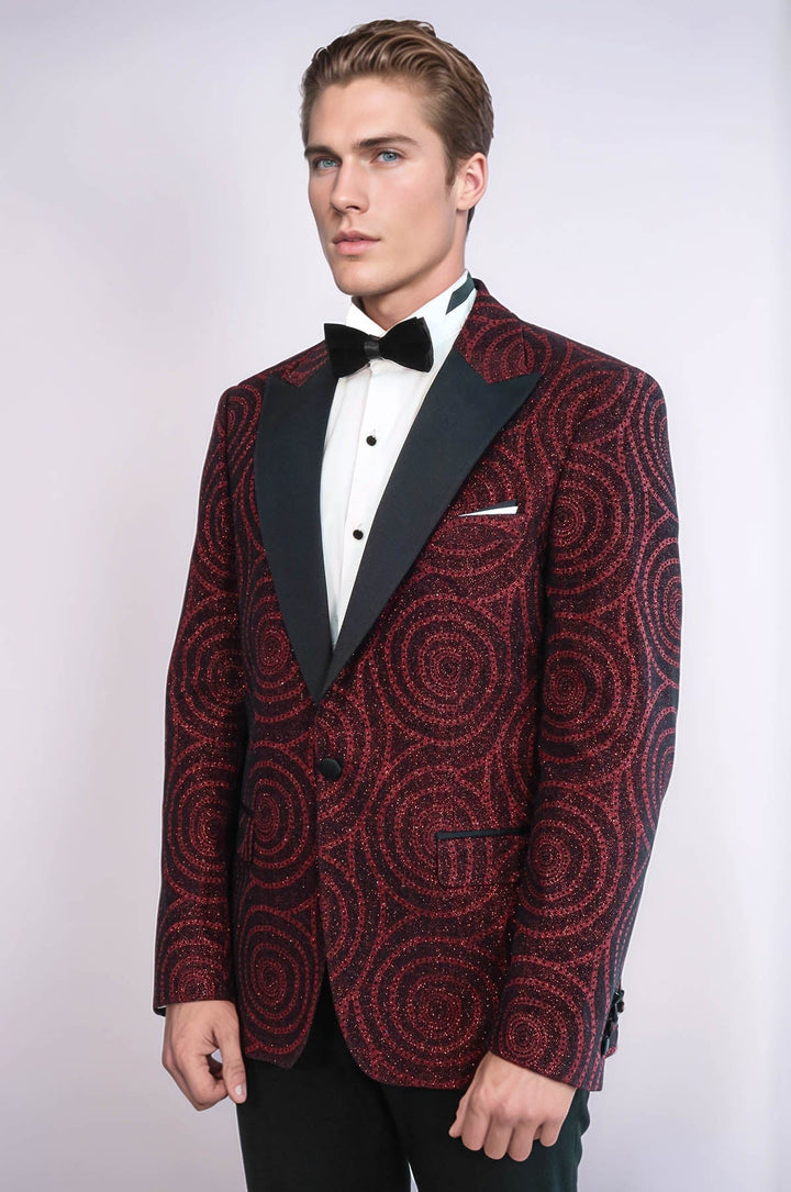 Blazer de fiesta para hombre entallado con solapa de pico y estampado Hypnose en color burdeos - Wessi