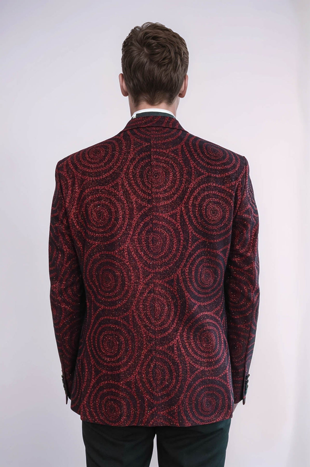 Blazer de fiesta para hombre entallado con solapa de pico y estampado Hypnose en color burdeos - Wessi
