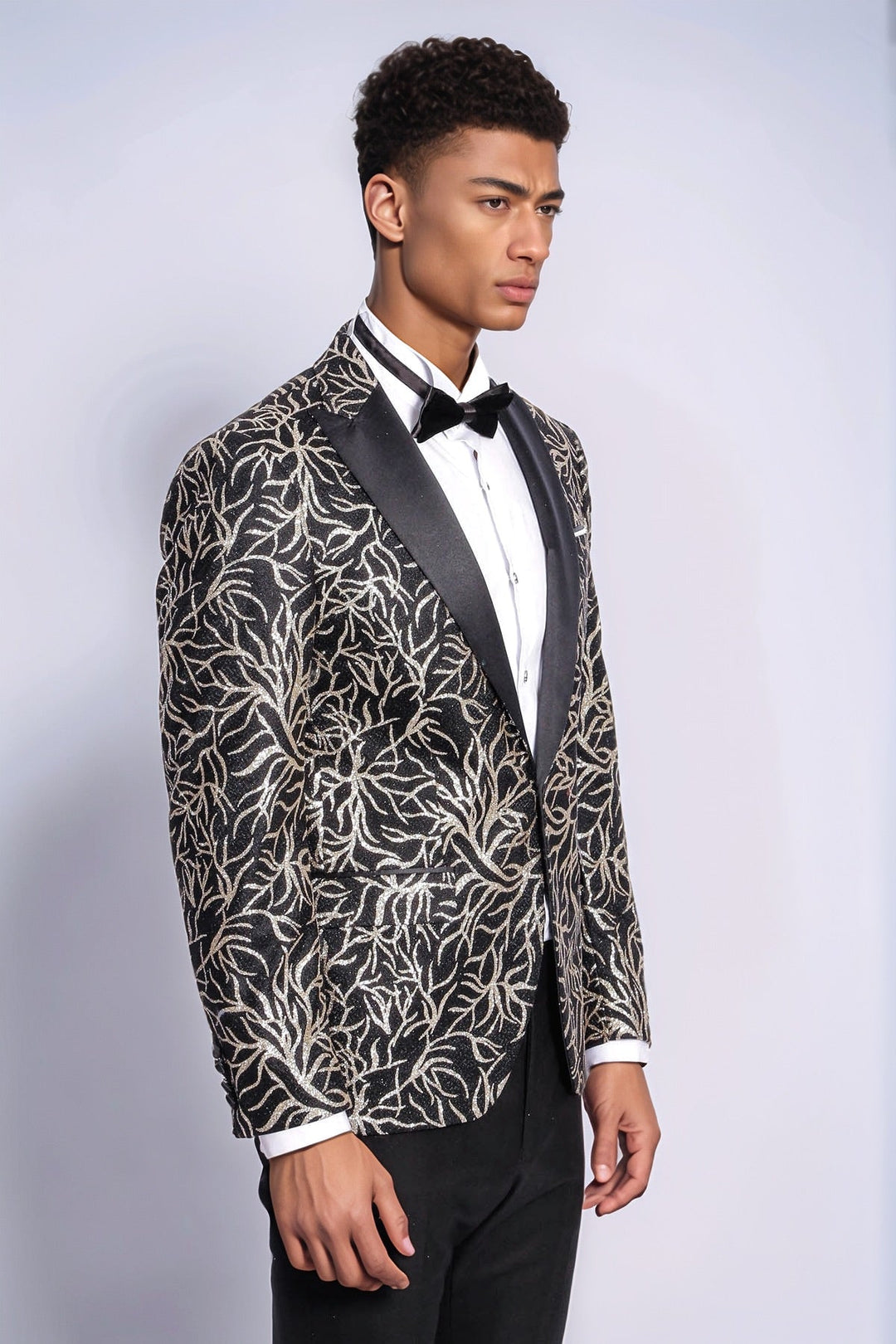 Blazer ajustado para fiesta de graduación para hombre, color negro, con estampado de hiedra brillante - Wessi