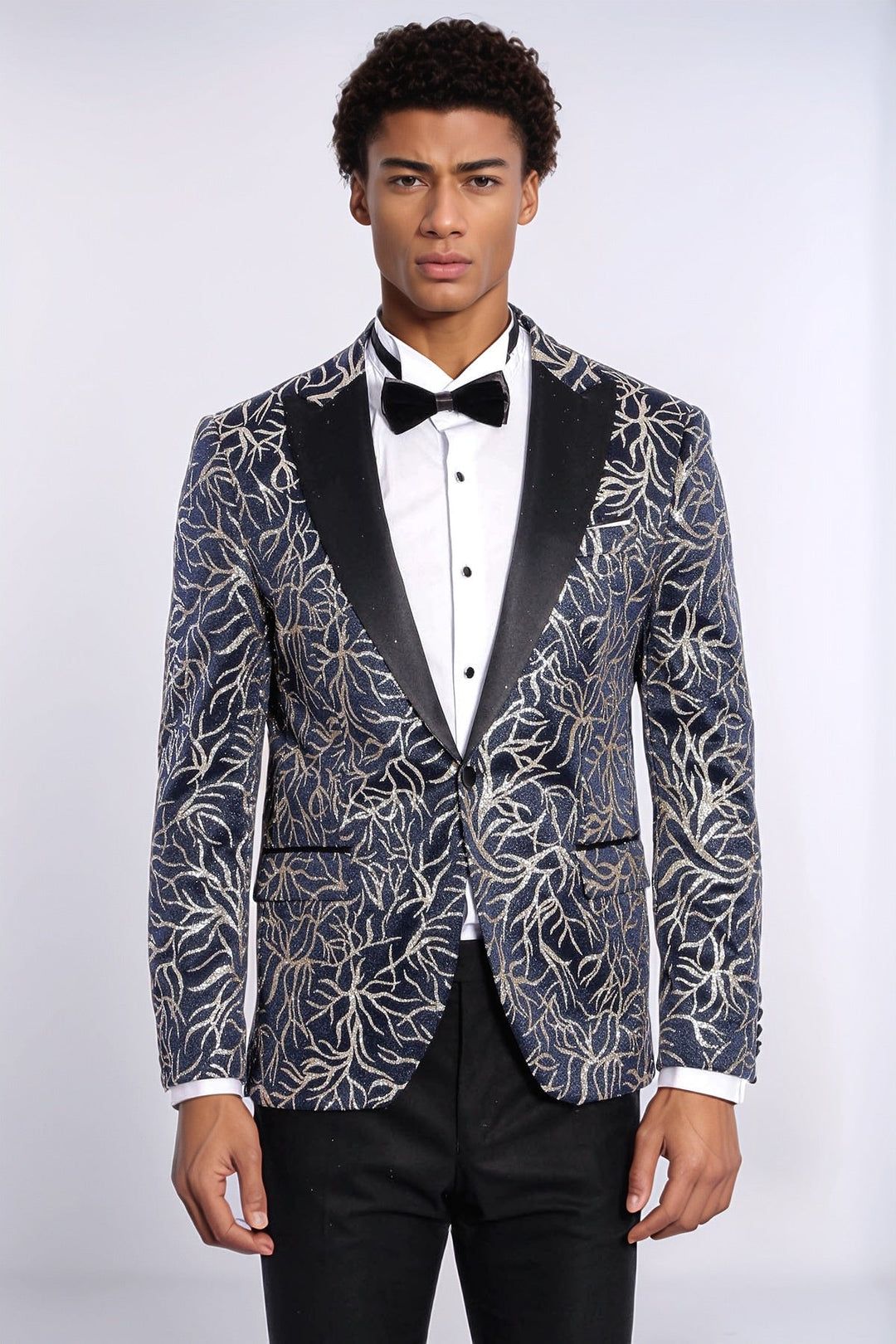 Blazer de fiesta ajustado para hombre en azul marino con estampado de hiedra brillante - Wessi