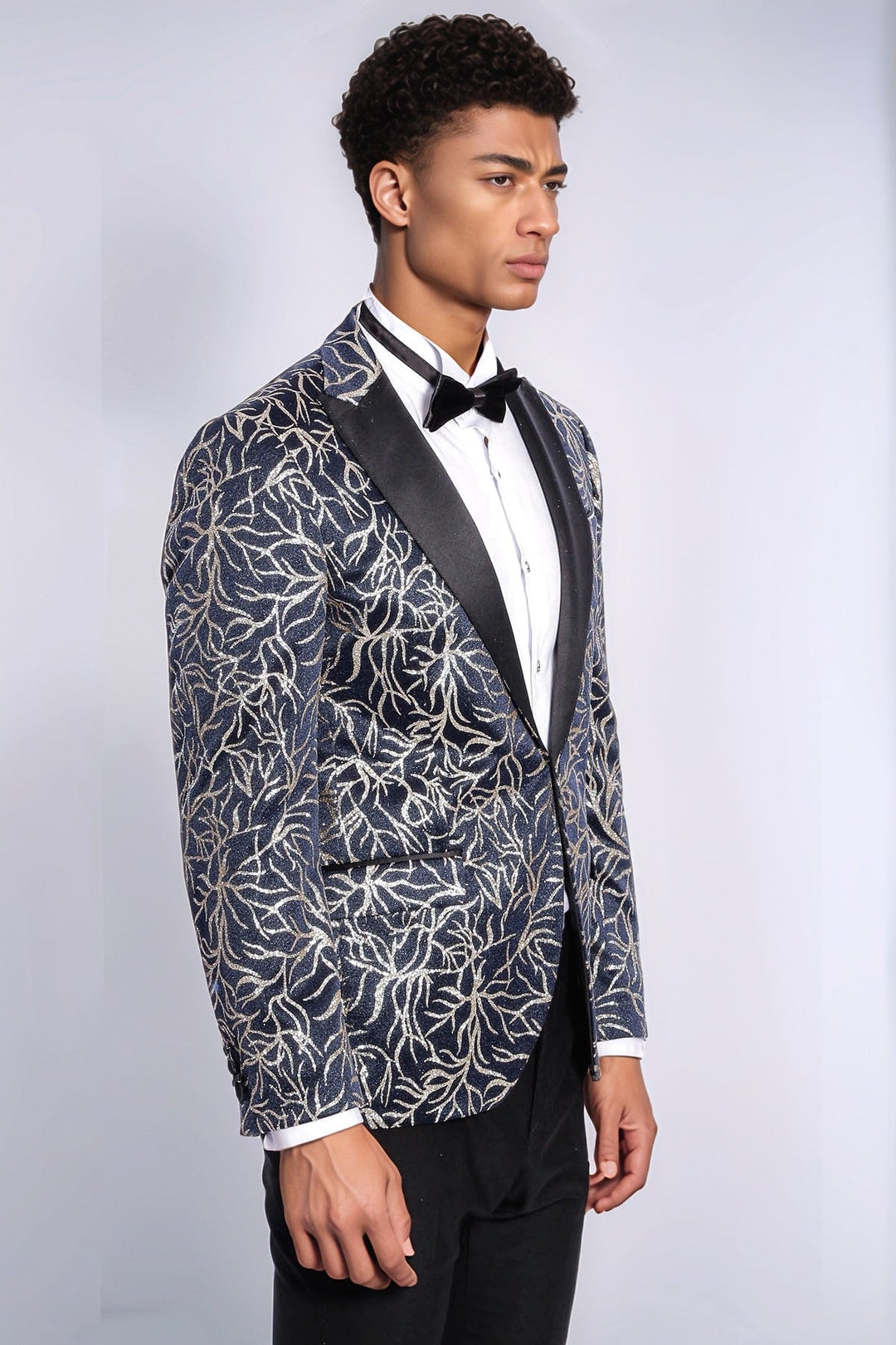 Blazer de fiesta ajustado para hombre en azul marino con estampado de hiedra brillante - Wessi