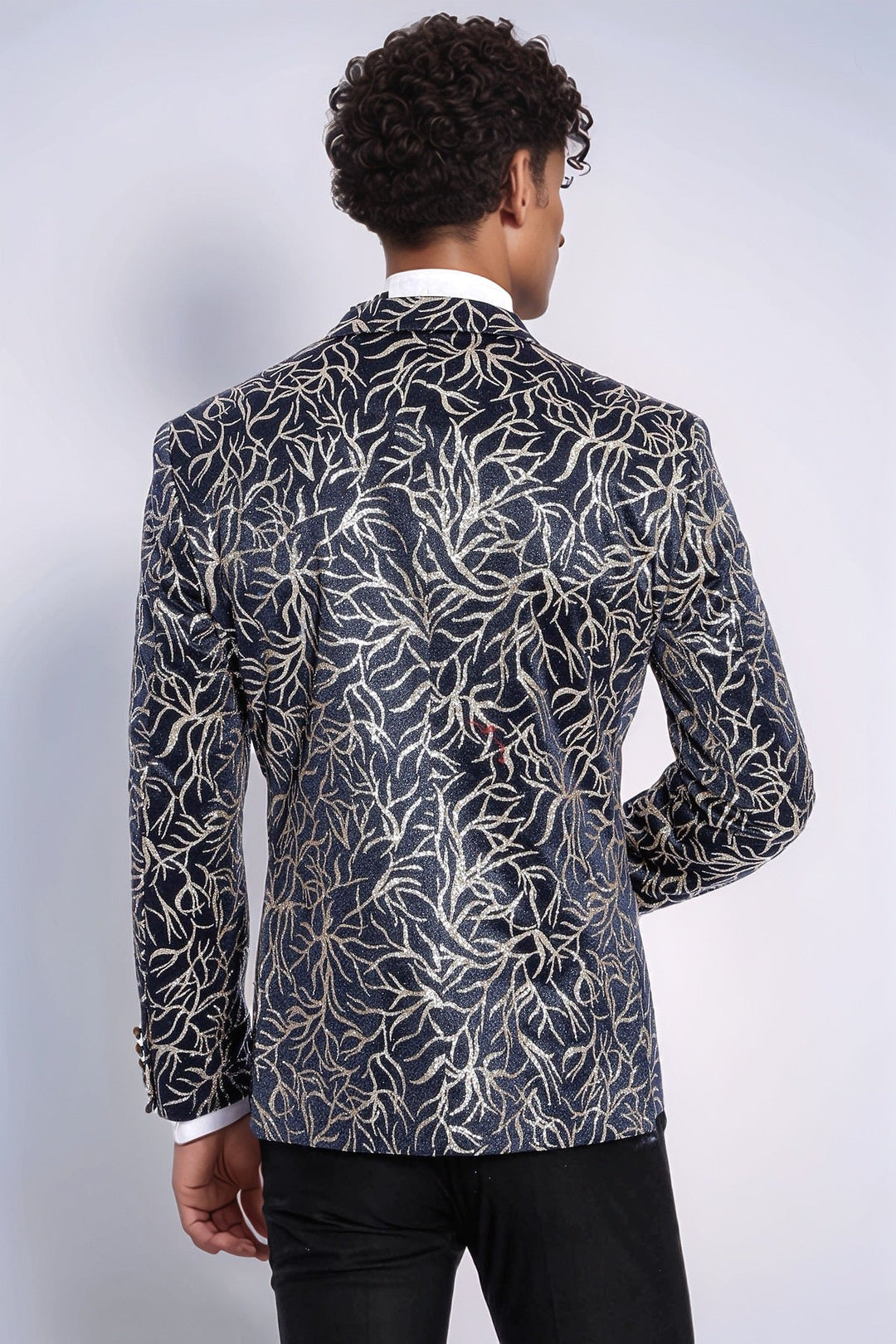 Blazer de fiesta ajustado para hombre en azul marino con estampado de hiedra brillante - Wessi