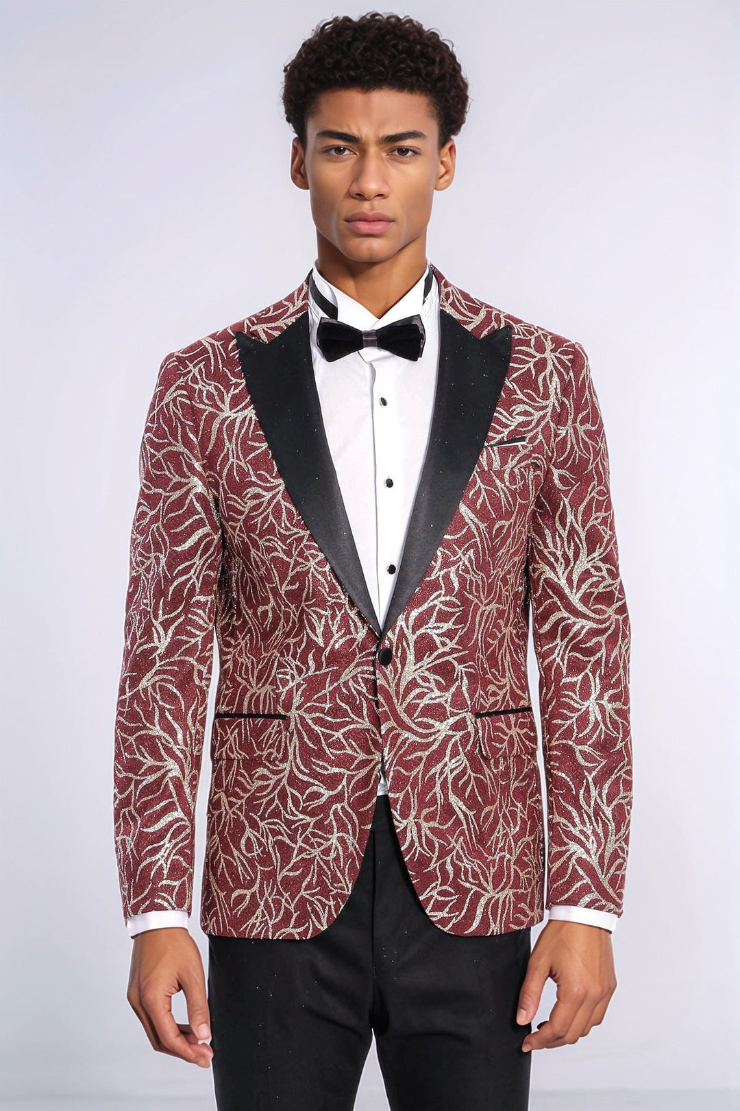 Blazer de fiesta ajustado para hombre en color burdeos con estampado de hiedra brillante - Wessi