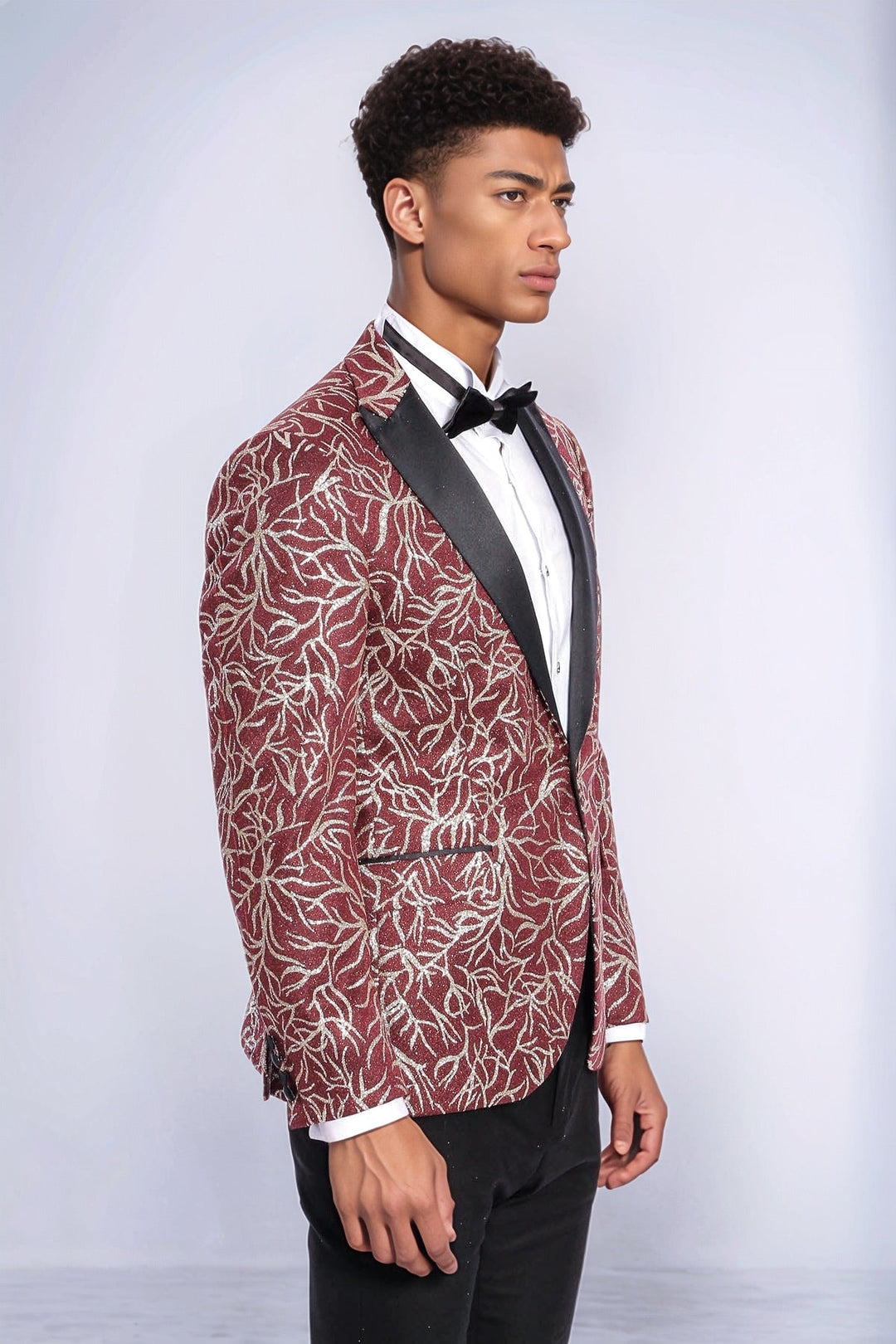 Blazer de fiesta ajustado para hombre en color burdeos con estampado de hiedra brillante - Wessi