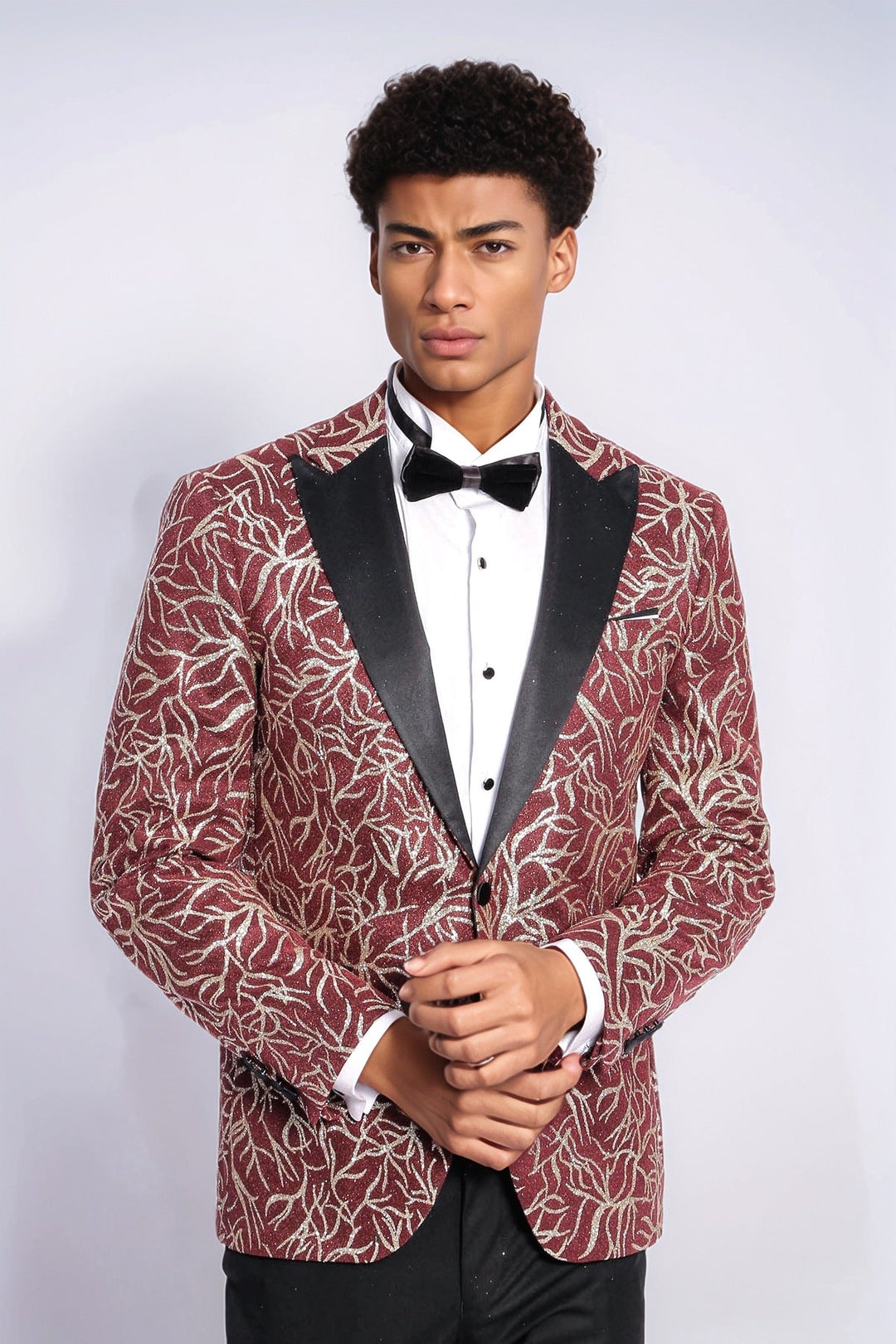 Blazer de fiesta ajustado para hombre en color burdeos con estampado de hiedra brillante - Wessi