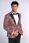 Blazer de fiesta ajustado para hombre en color burdeos con estampado de hiedra brillante - Wessi