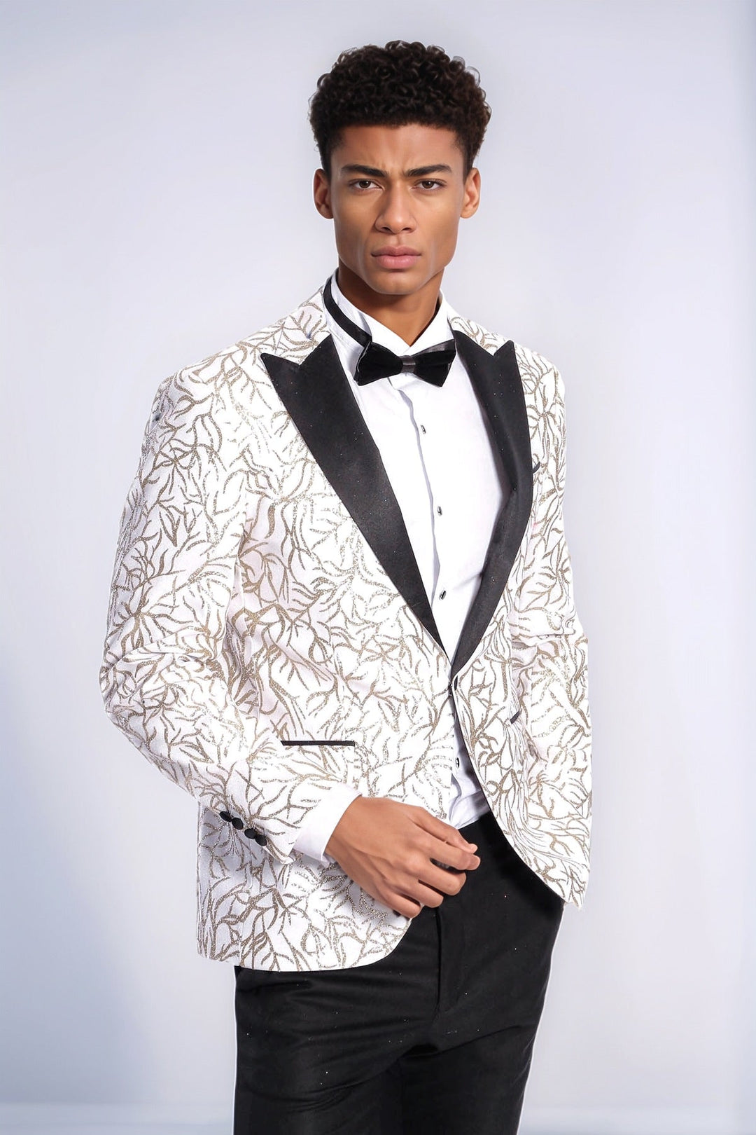 Blazer ajustado para hombre de color blanco con estampado de hiedra brillante - Wessi