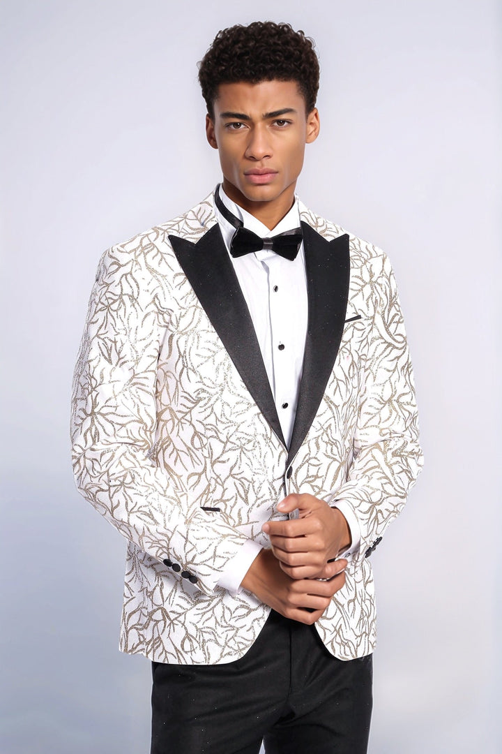 Blazer ajustado para hombre de color blanco con estampado de hiedra brillante - Wessi