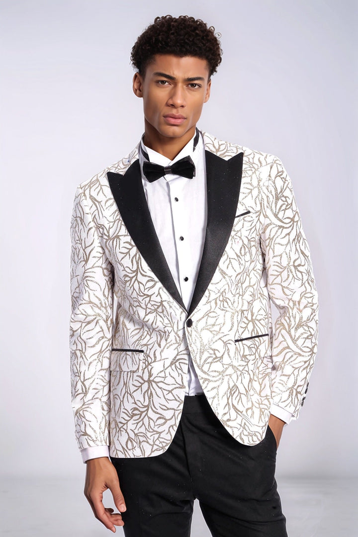 Blazer ajustado para hombre de color blanco con estampado de hiedra brillante - Wessi