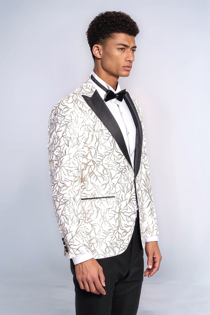 Blazer ajustado para hombre de color blanco con estampado de hiedra brillante - Wessi