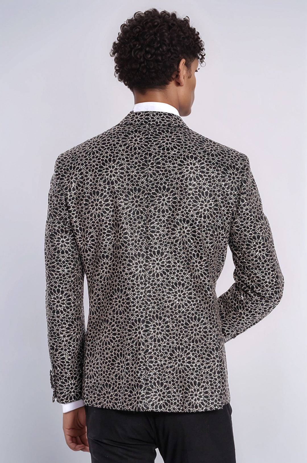 Flower Embroidered Pattern Black Men Prom Blazer - Wessi
