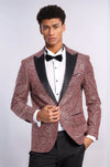 Flower Embroidered Pattern Burgundy Men Prom Blazer - Wessi