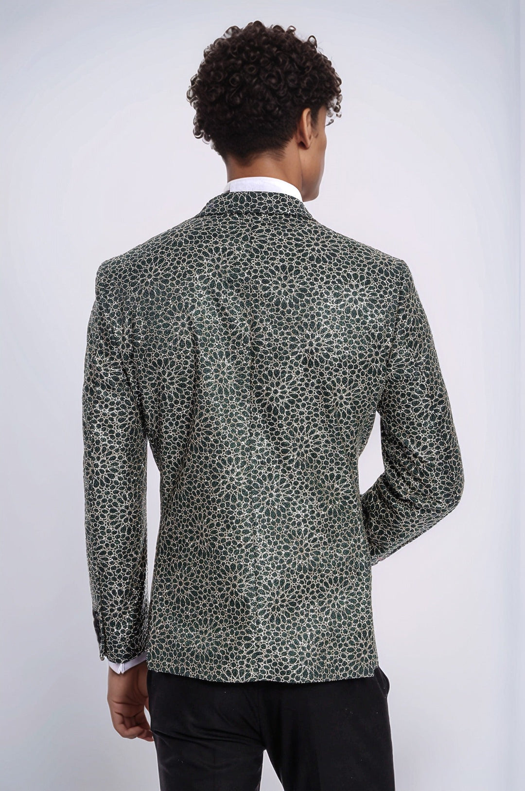 Blazer de fiesta para hombre con estampado de flores bordadas en verde - Wessi