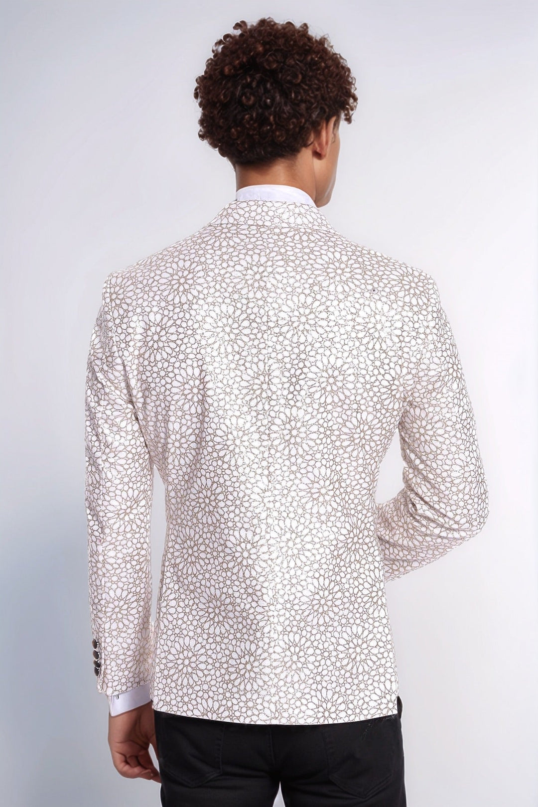Blazer de fiesta para hombre blanco con estampado de flores bordadas - Wessi