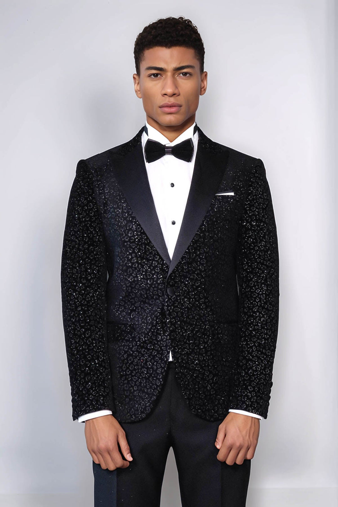 Leopard Pattern Slim Fit Black Men Prom Blazer - Wessi