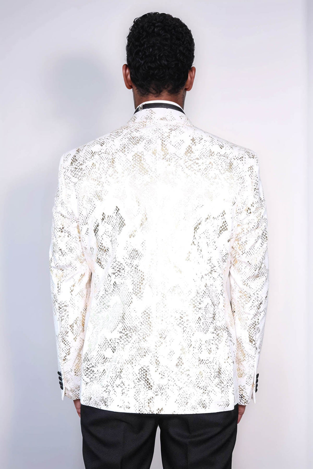 Peak Lapel Slim Fit Gold Patterned White Men Prom Blazer