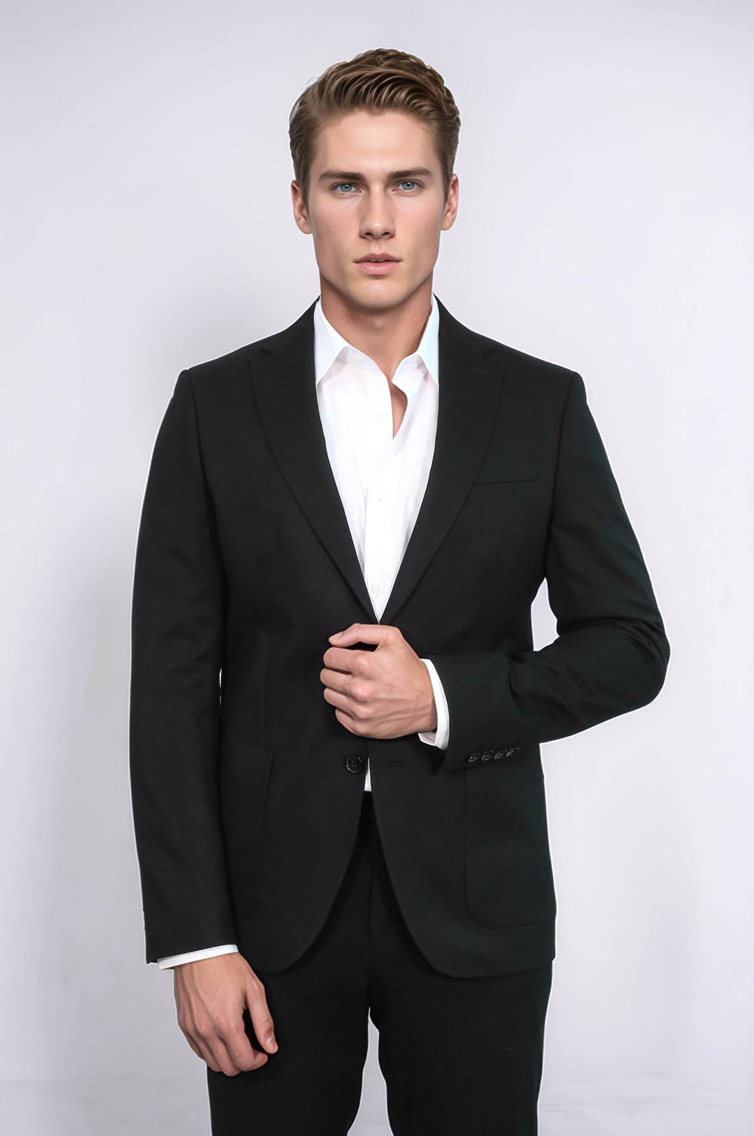 Blazer negro texturizado de corte entallado con solapa de pico para hombre - Wessi