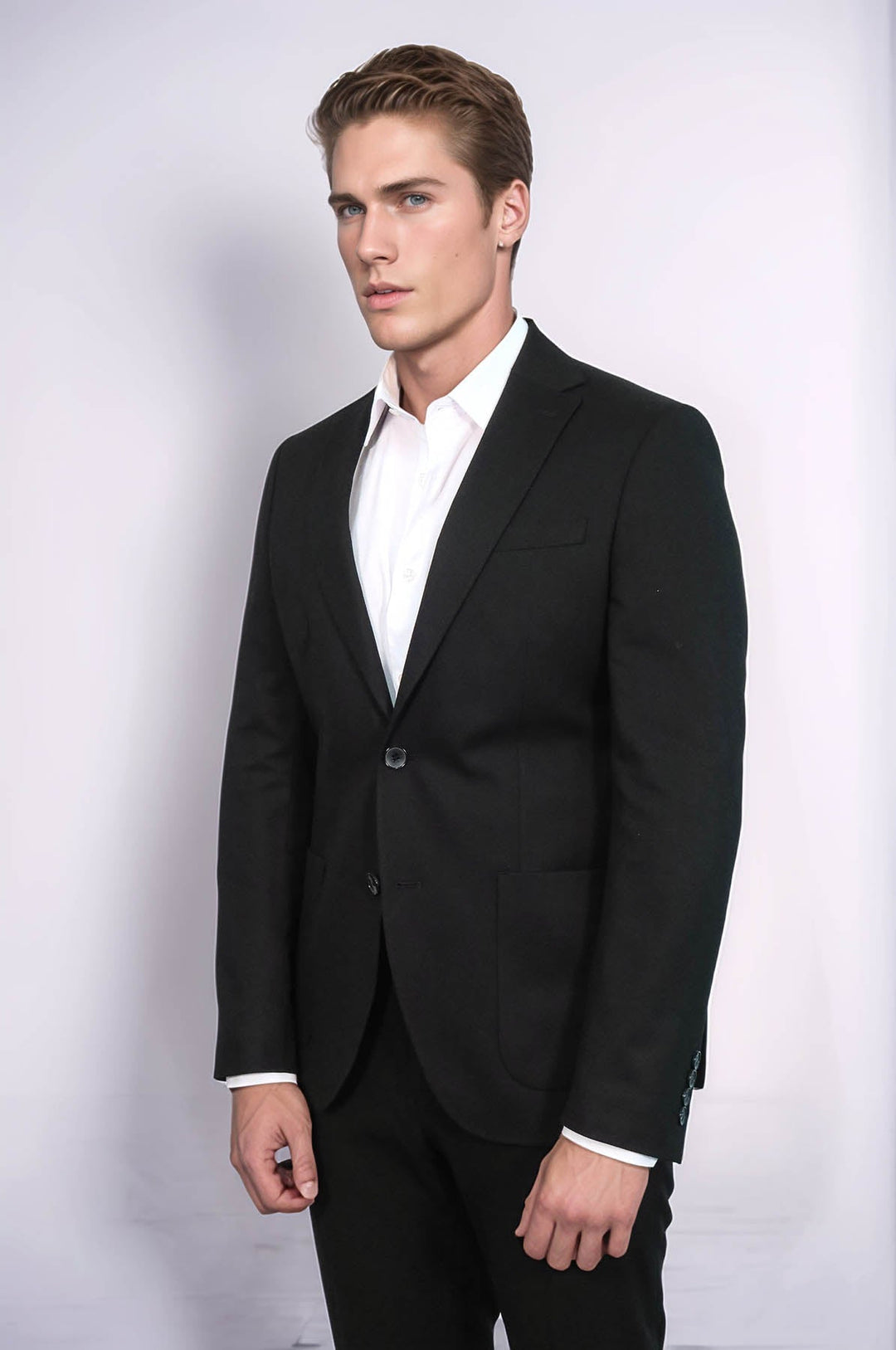 Blazer negro texturizado de corte entallado con solapa de pico para hombre - Wessi