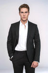 Blazer negro texturizado de corte entallado con solapa de pico para hombre - Wessi