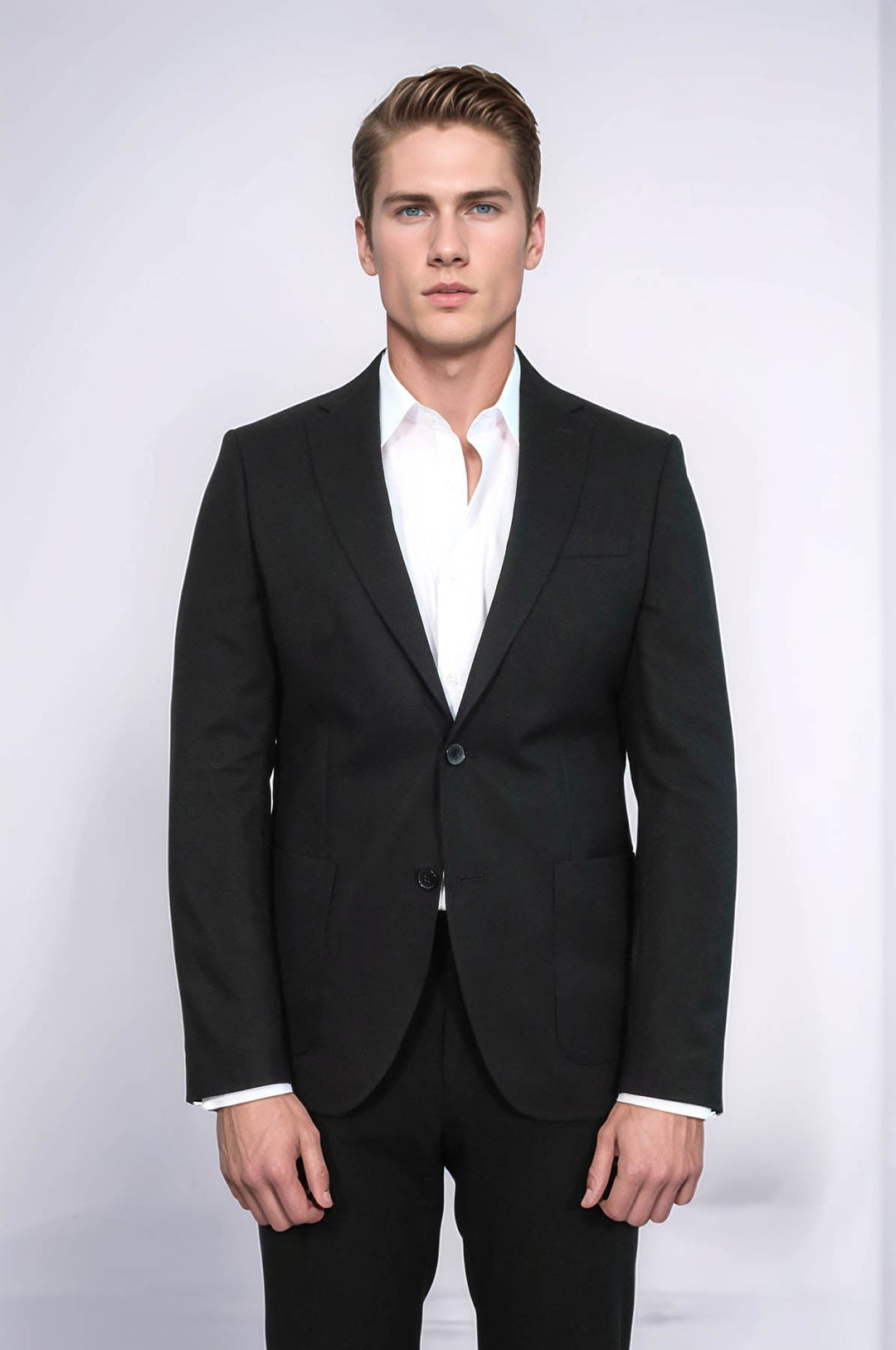 Blazer negro texturizado de corte entallado con solapa de pico para hombre - Wessi