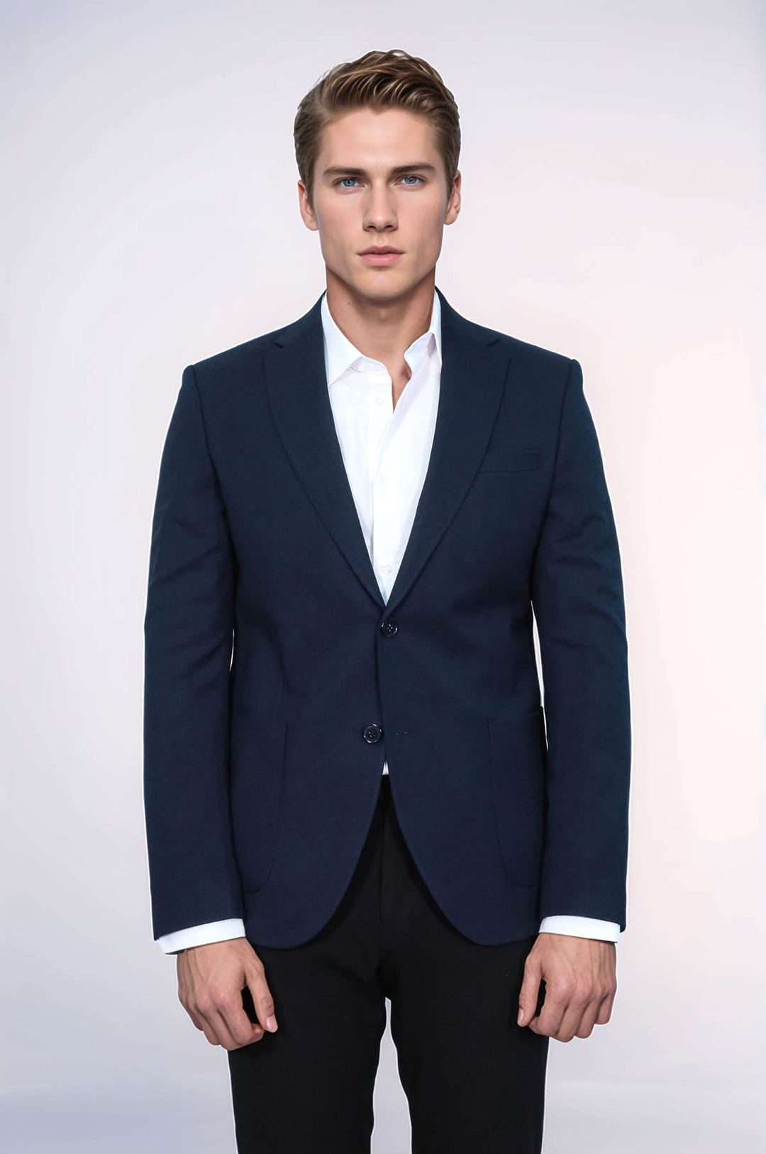 Blazer azul marino texturizado de corte entallado con solapa de pico para hombre - Wessi