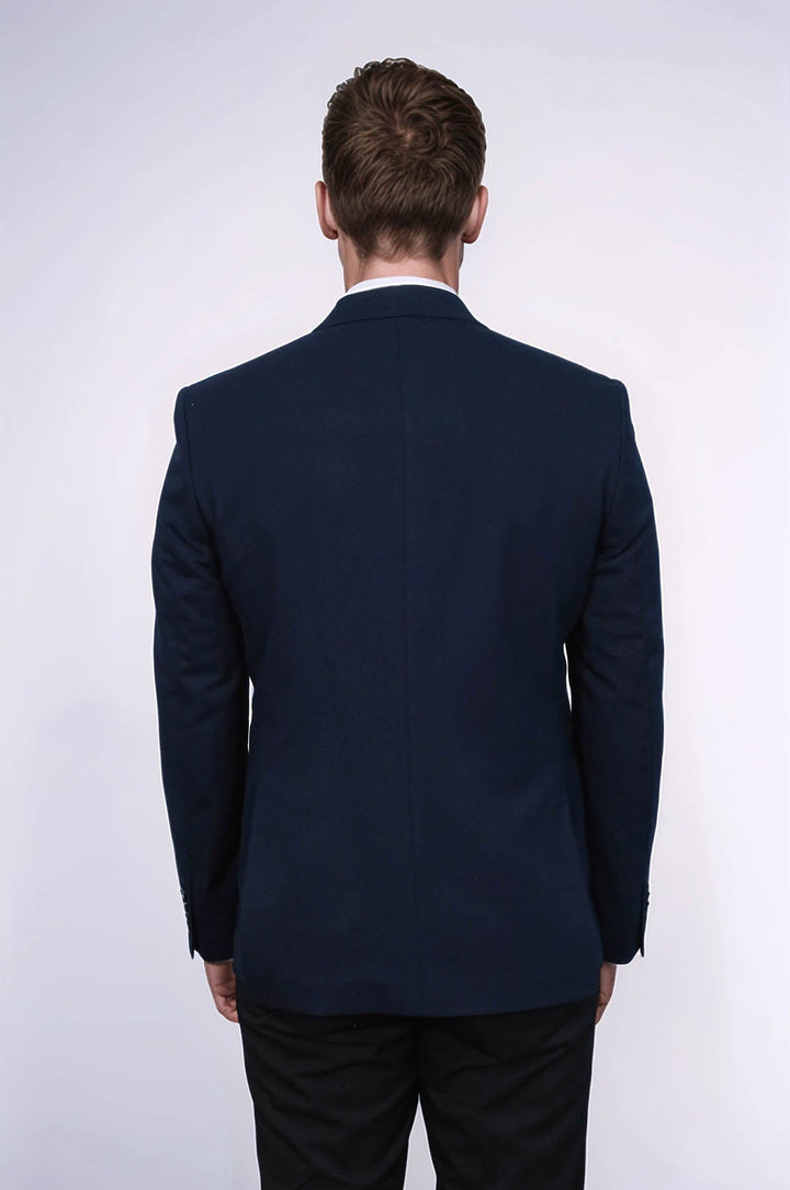 Blazer azul marino texturizado de corte entallado con solapa de pico para hombre - Wessi