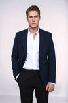 Blazer azul marino texturizado de corte entallado con solapa de pico para hombre - Wessi