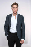 Blazer gris texturizado de corte entallado con solapa de pico para hombre - Wessi