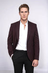 Blazer de hombre en color burdeos con solapa de pico y corte ajustado texturizado - Wessi