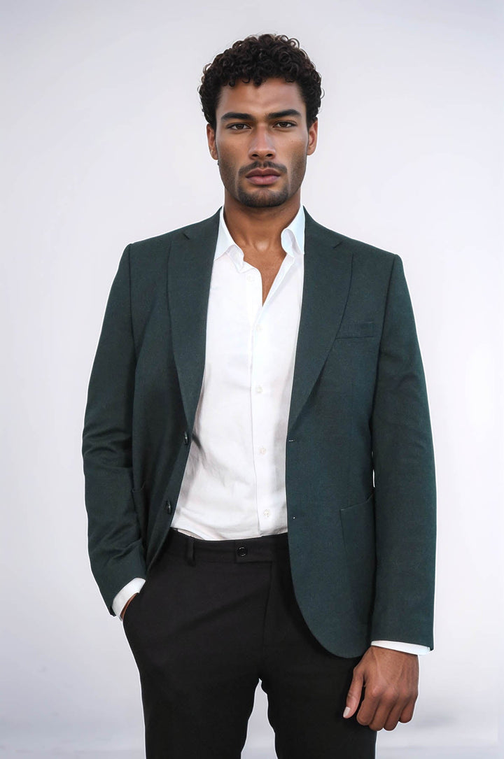 Blazer verde texturizado de corte entallado con solapa de pico para hombre - Wessi