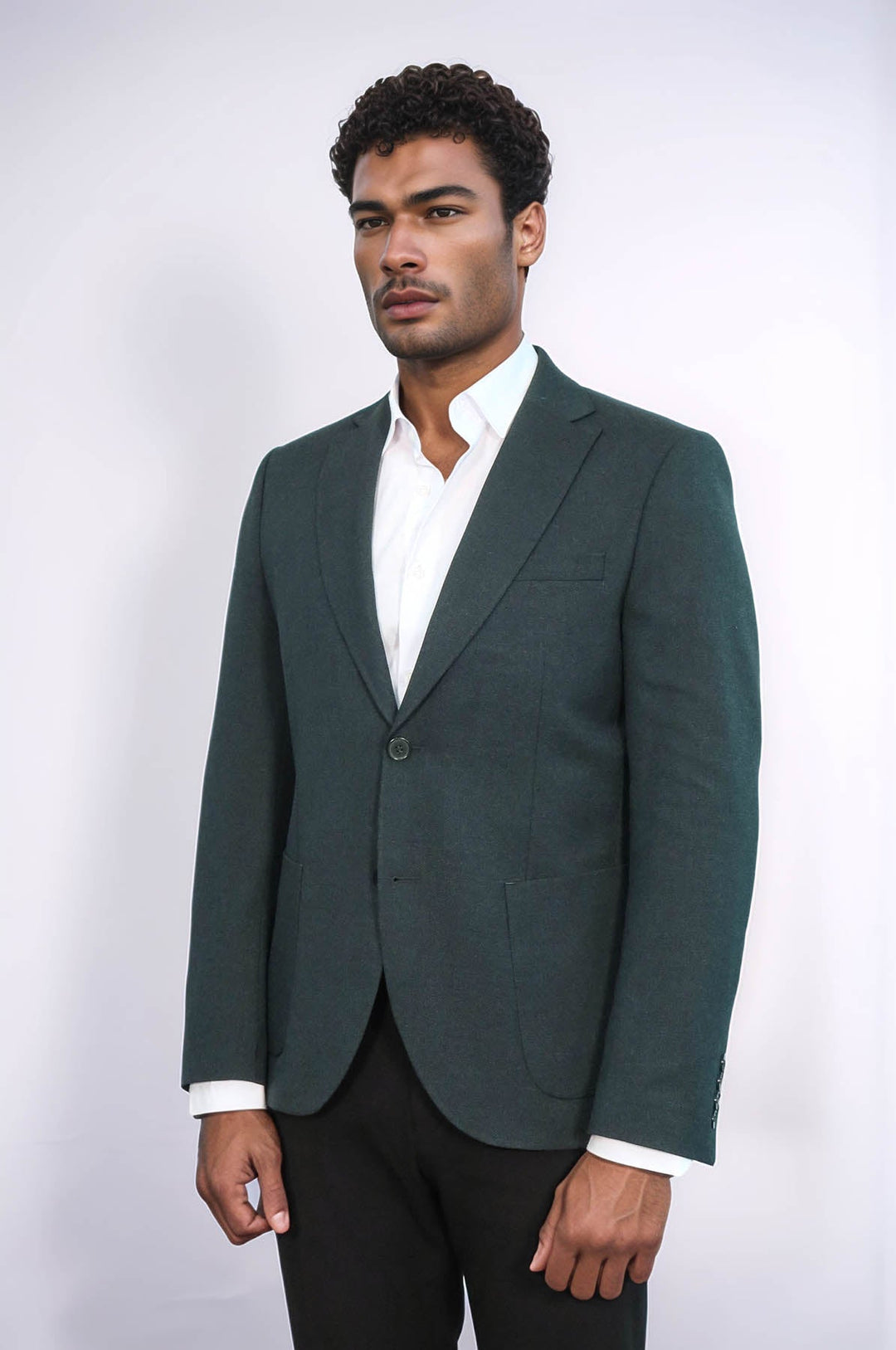 Blazer verde texturizado de corte entallado con solapa de pico para hombre - Wessi