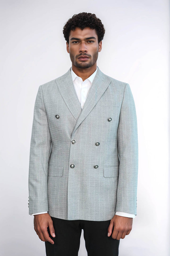 Blazer de rayas gris de corte entallado y cruzado para hombre - Wessi