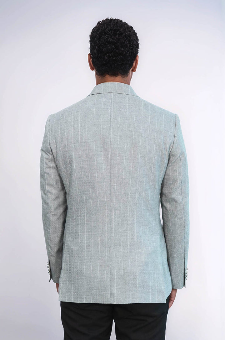 Blazer de rayas gris de corte entallado y cruzado para hombre - Wessi